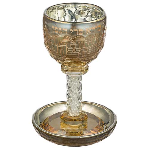 גביע קריסטל מהודר "ירושלים" עם אבנים לבנות 16 ס"מ תכולה 130 מ"ל