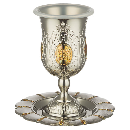 גביע קידוש מהודר ניקל עם זהב כולל תחתית 14 ס"מ