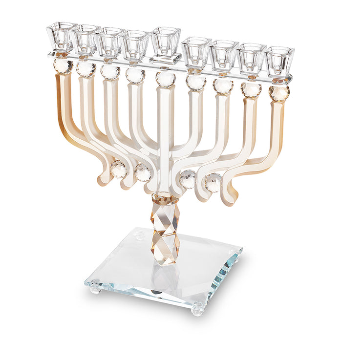 חנוכיה קריסטל מהודרת 30x36 ס"מ - שקוף וזהב