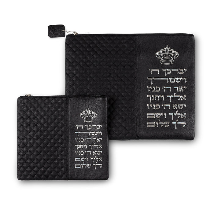 "סט טלית תפילין דמוי עור שחור אותיות בולטות "ויברכך