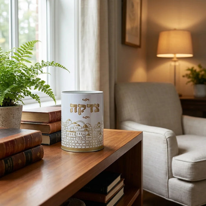 קופת צדקה פח מהודרת "ירושלים" 10 ס"מ