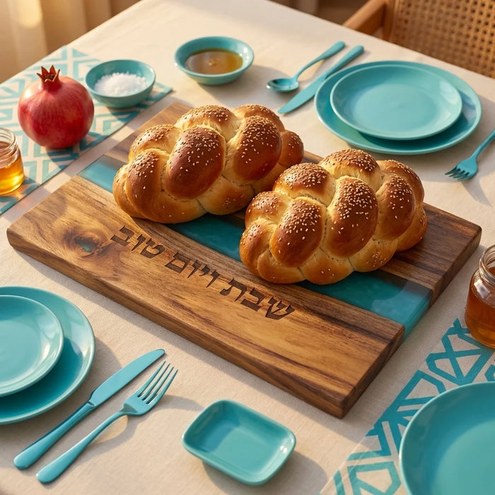 מגש חלה יוקרתי עץ אקסיה ואפוקסי