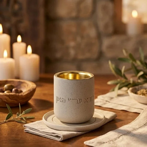 גביע קידוש מהודר מפולימר בטון 8 ס"מ – כולל תחתית תואמת