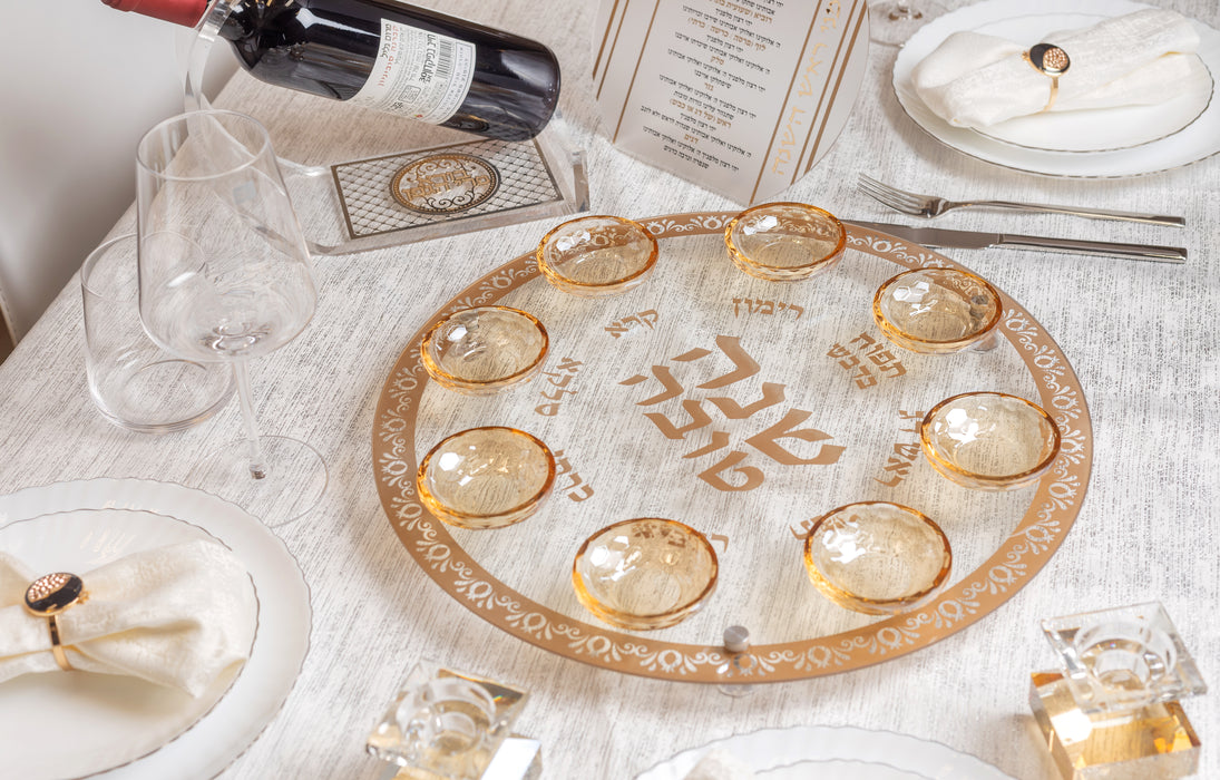 צלחת עגולה מהודרת לראש השנה מזכוכית וקריסטל 40 ס"מ