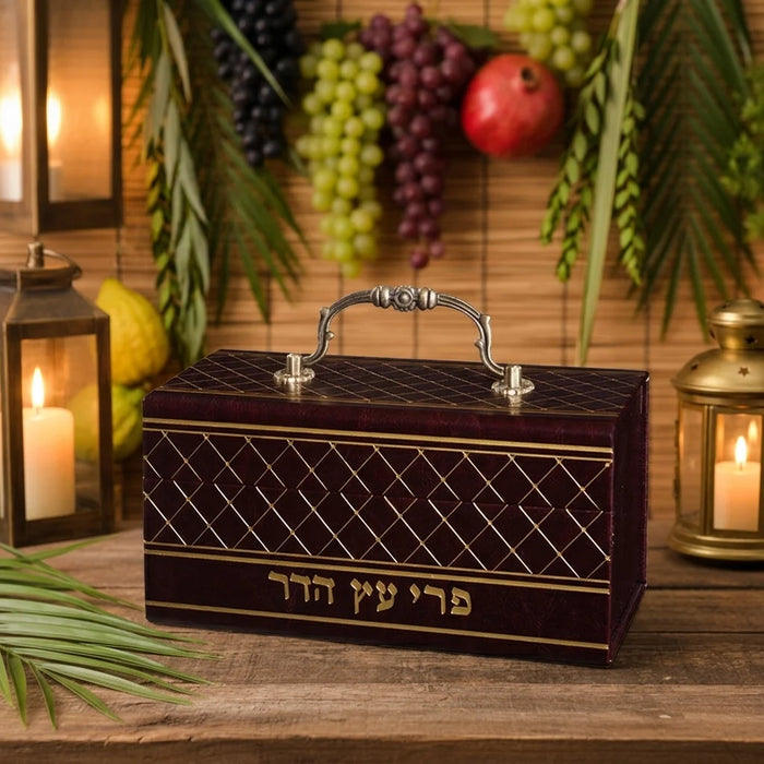 קופסא מהודרת לאתרוג דמוי עור עם ידית 13*19 ס"מ