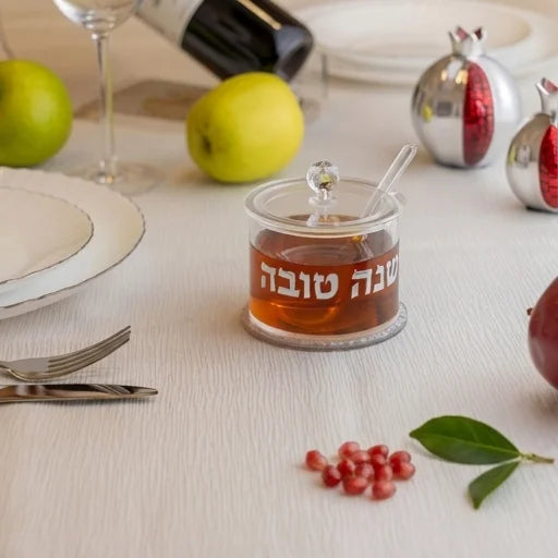 כלי לדבש פרספקס שקוף 8.5 ס"מ גימור כסף וכפית