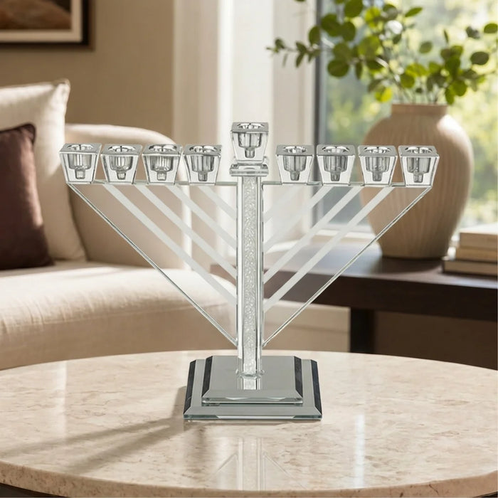 חנוכיית קריסטל מהודרת חב"ד 21 ס"מ – קנים אלכסוניים