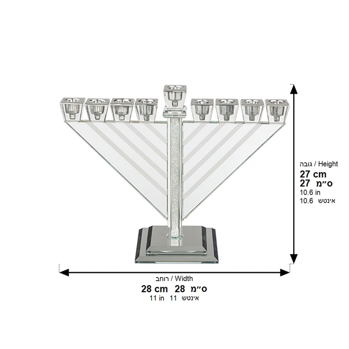 חנוכיית קריסטל מהודרת חב"ד 21 ס"מ – קנים אלכסוניים