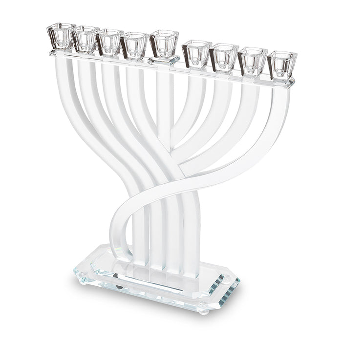 חנוכיה קריסטל מהודרת 31x35 ס"מ - שקוף וזהב