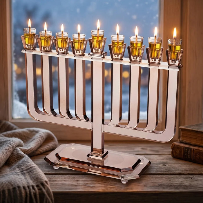 חנוכייה קריסטל מהודרת 32x35 ס"מ - רוז גולד