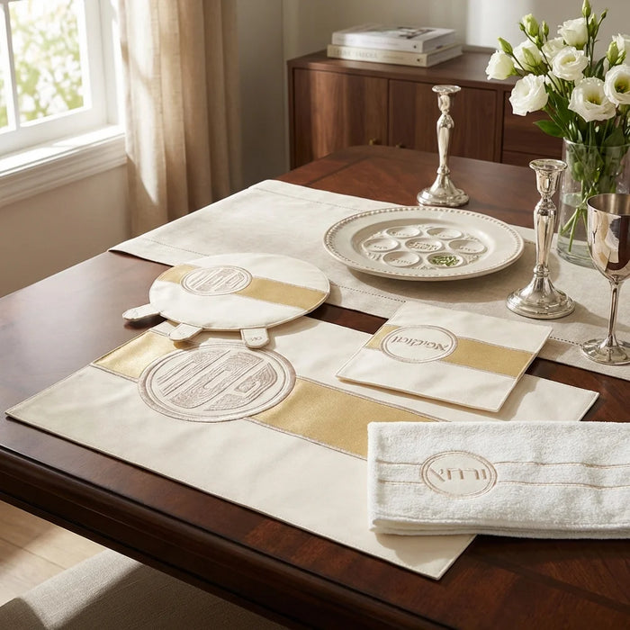 סט פסח מהודר דמוי עור 4 חלקים כיסוי פסח+אפיקומן+הסבה ומגבת