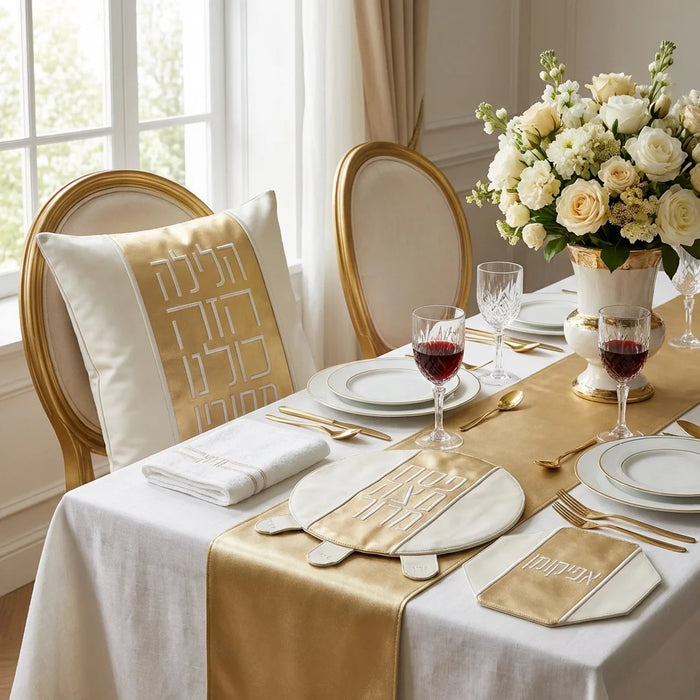 סט פסח מהודר דמוי עור 4 חלקים כיסוי פסח+אפיקומן+הסבה ומגבת