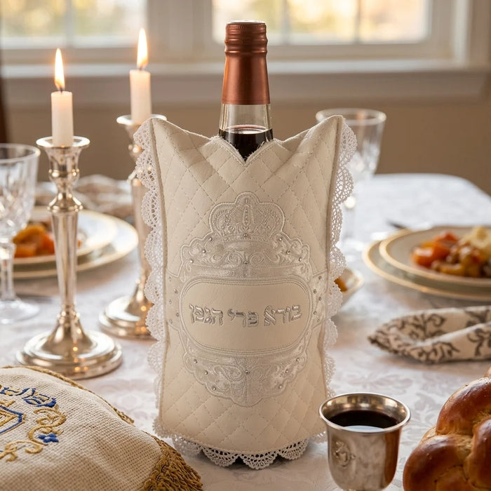 כיסוי מהודר לבקבוק יין דמוי עור עם אבנים 23*16 ס"מ