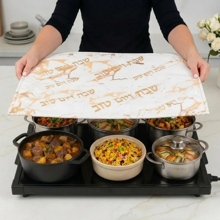 כיסוי פלטה בד לבן שיש זהב שבת ויום טוב (80x70 ס"מ)