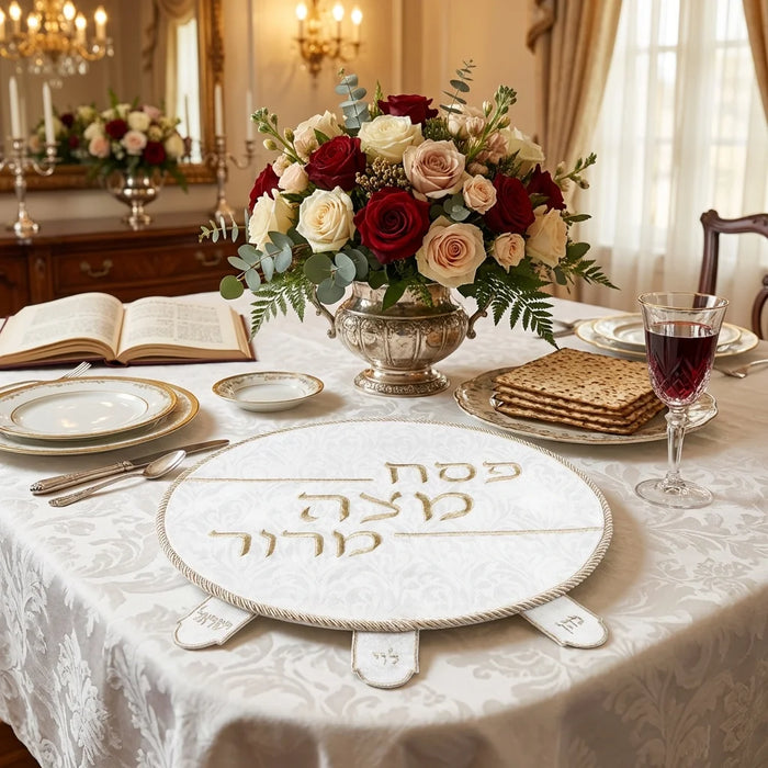 כיסוי פסח ברוקרט עם רקמה זהב 45 ס"מ