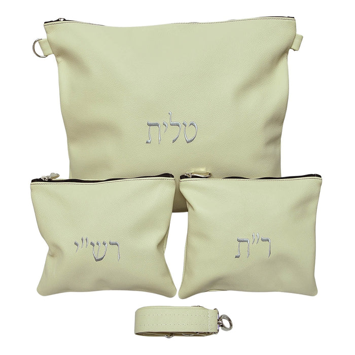 סט תיקי עור אמיתי לטלית ותפילין דגם חב"ד עם רצועה