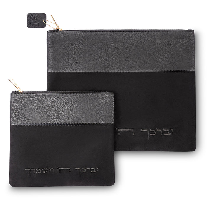 סט טלית תפילין מהודר דמוי עור שחור 36X30 ס"מ