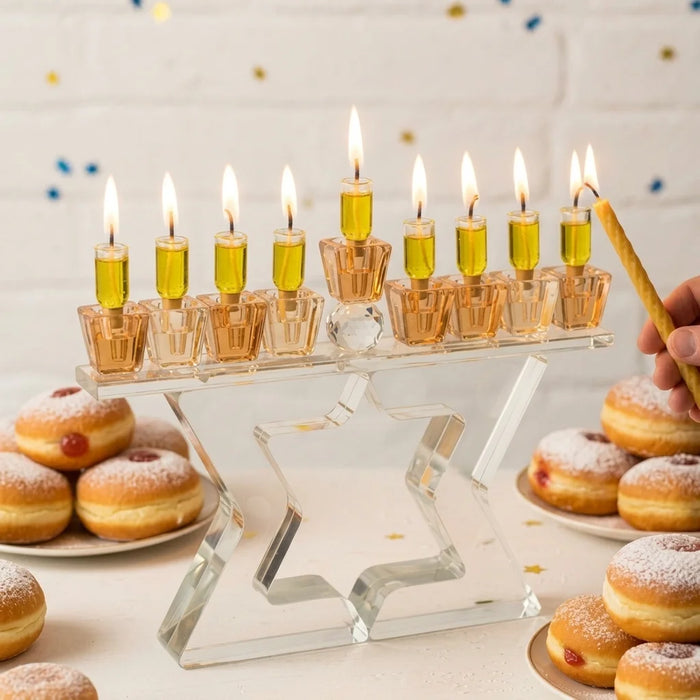 חנוכיית קריסטל מהודרת 21x28 ס"מ – דגם מגן דוד