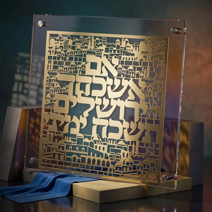 מסגרת פרספקס מהודרת דגם ירושלים - "אם אשכחך" 23x24 ס"מ