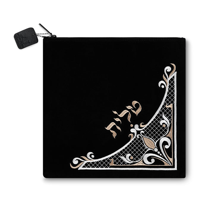 תיק טלית קטיפה כחול כהה עם ריקמה 31.7X29.2 ס"מ