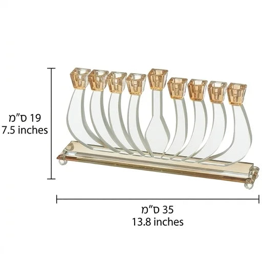 חנוכיית קריסטל מהודרת 19x35 ס"מ – זרועות שקופות
