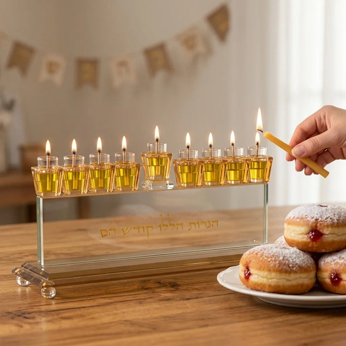 חנוכיית קריסטל מלבנית מודרנית לחנוכה 16 ס"מ - עיצוב יוקרתי