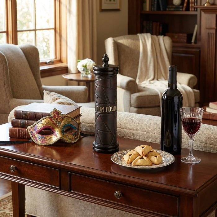 בית מגילה אשכנזי מתפרק עץ + אקריליק עם פלקטה עבור קלף 50 ס"מ