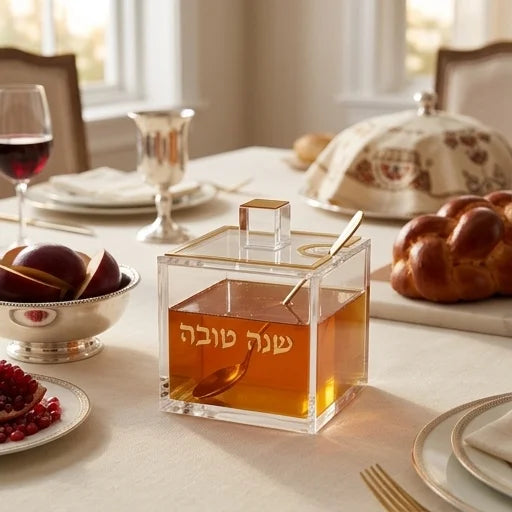 כלי לדבש אקריליק מרובע בעיצוב מודרני וגימור זהב (8.5 ס"מ)