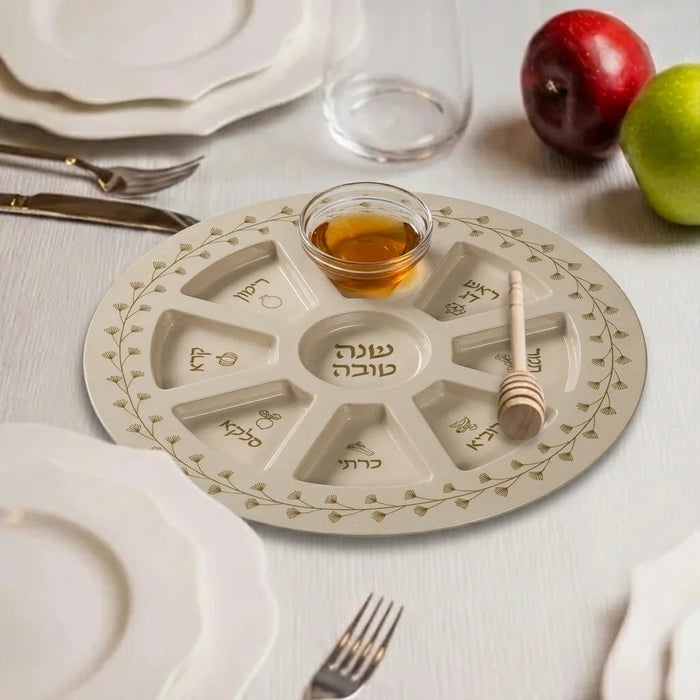 צלחת מלמין מהודרת לסימני ראש השנה 35 ס"מ - דגם פרחים