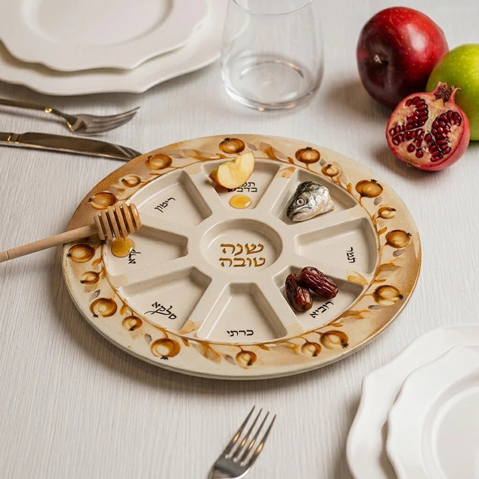 צלחת מלמין מהודרת לסימני ראש השנה 35 ס"מ - דגם רימונים