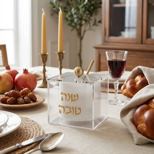 כלי לדבש אקריליק מרובע בעיצוב מודרני וגימור זהב (9.5 ס"מ)