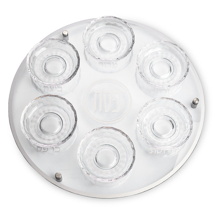 צלחת פסח מזכוכית וקריסטל מהודרת 40 ס"מ