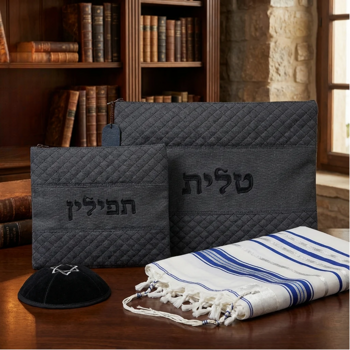 סט נרתיקים לטלית ותפילין דמוי עור – דגם מהודר