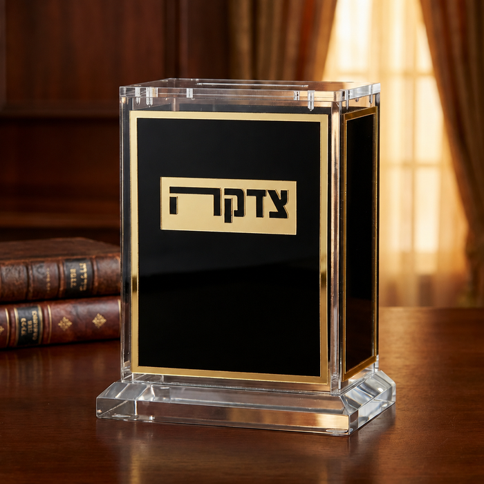 קופת צדקה אקריליק שחור זהב 13 ס"מ