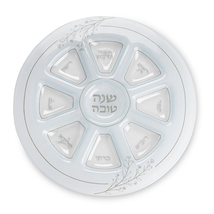 צלחת ראש השנה יוקרתית מזכוכית – עיטור פרחים 35 ס"מ