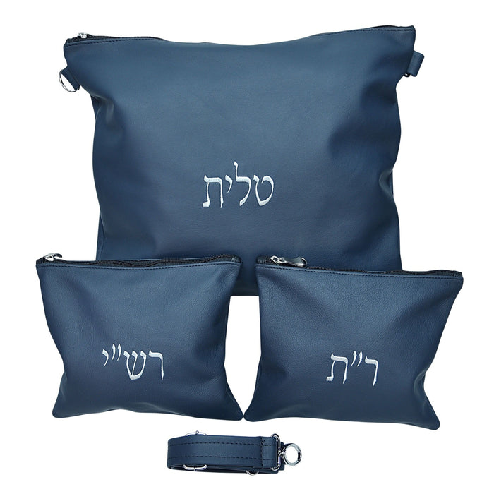 סט תיקי עור אמיתי לטלית ותפילין דגם חב"ד עם רצועה