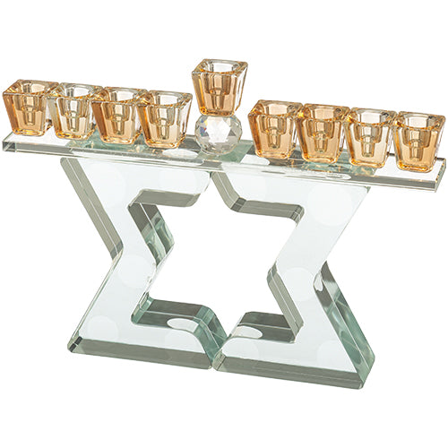 חנוכיית קריסטל מהודרת 21x28 ס"מ – דגם מגן דוד