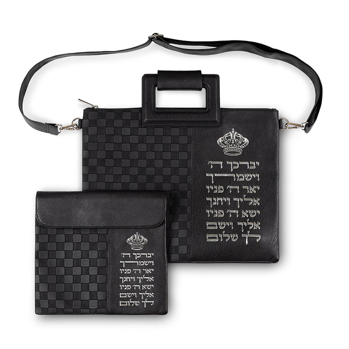 תיק מפואר לטלית דמוי עור גוון שחור אותיות בולטות "יברכך"