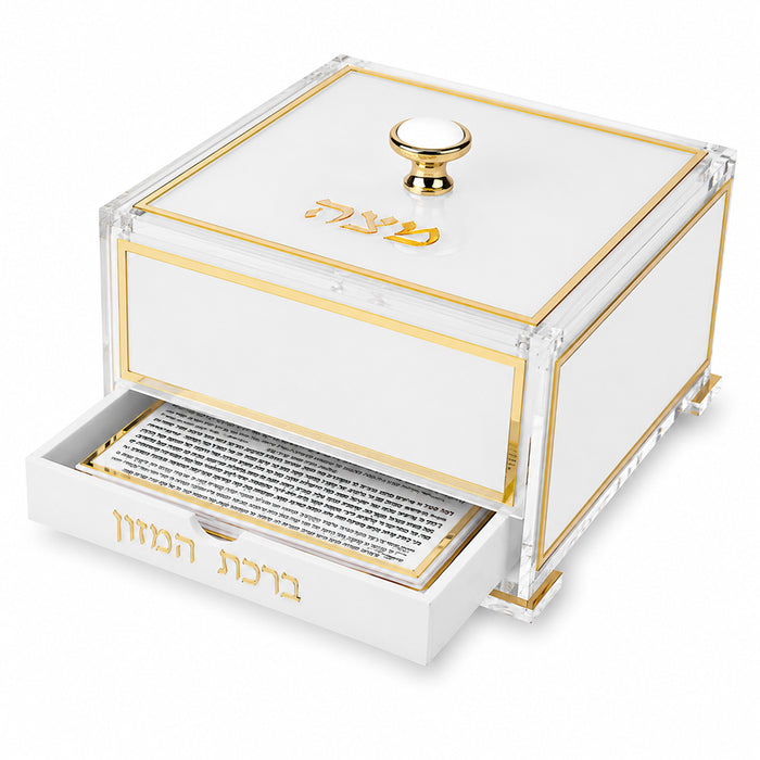 כלי למצה מאקריליק זהב עם ברכת המזון עדות אשכנז 21x12 ס"מ