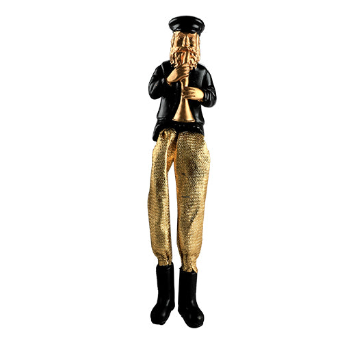 חסיד יושב מפוליריזן - שחור עם רגלי בד זהב מנגן בקלרינט 20 ס"מ
