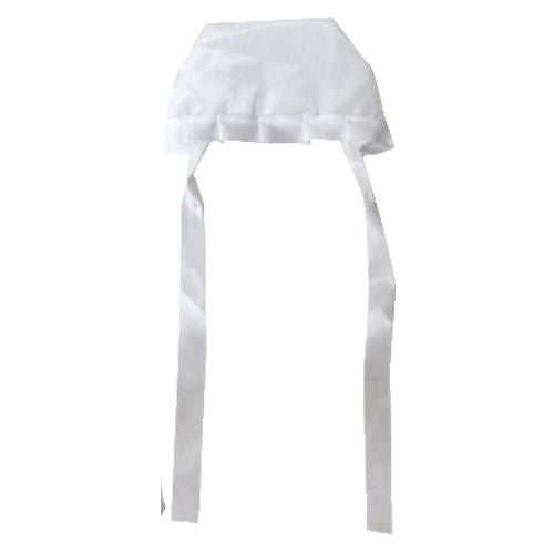 שמלה לבנה מהודרת לברית מסטן עם רקמה וסרטים בצבע לבן + כובע 52 ס"מ